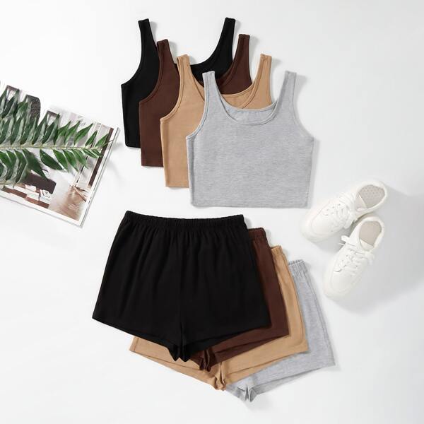 

4 Solid Tank Top & 4 Shorts, Multicolor