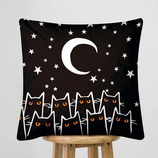 

Cartoon Graphic Cushion Cover Without Filler, Black and white