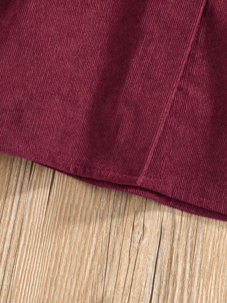 SHEIN Vestido De Niña Joven Con Smock, Bordado Floral Y Volantes - Burdeos - Añade 4