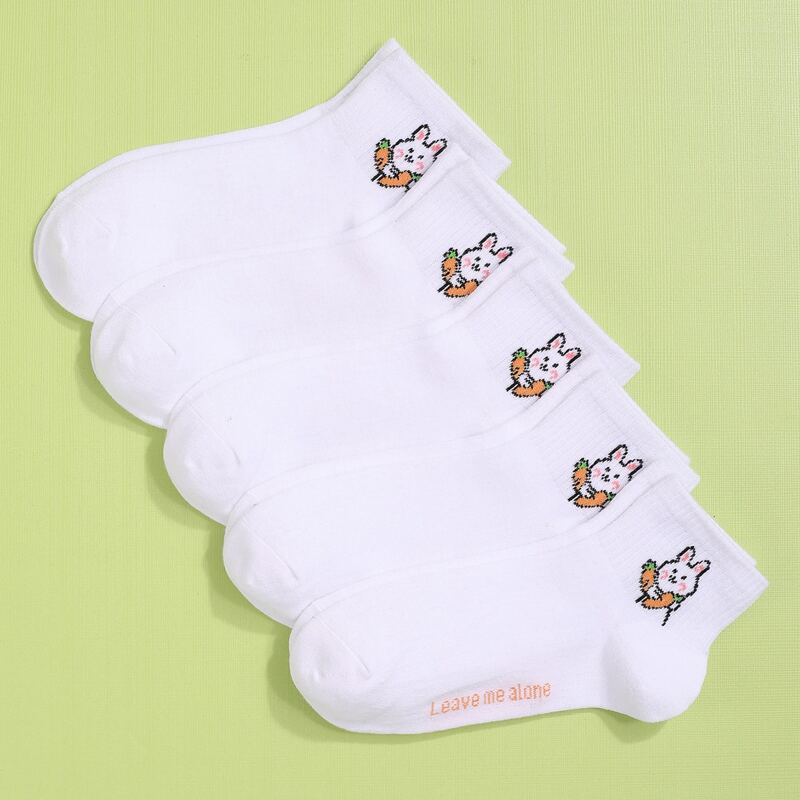 

5pairs Cartoon Graphic Crew Socks, White