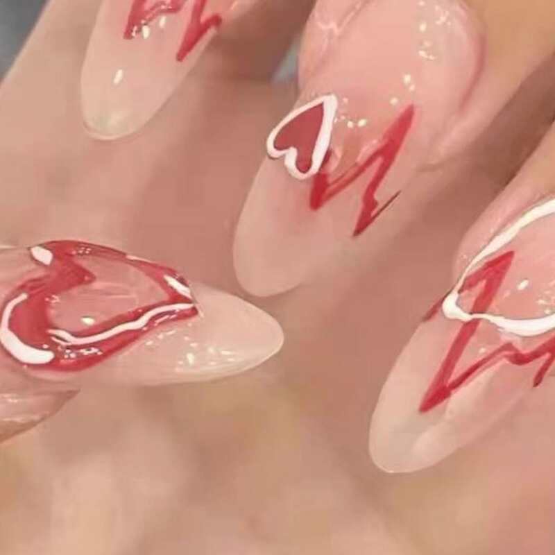 

24pcs Electrocardiogram Pattern Fake Nail, Red