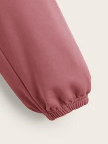 SHEIN 少女固色垂墜肩短款運動衫 - 藕粉色 - 查看 4