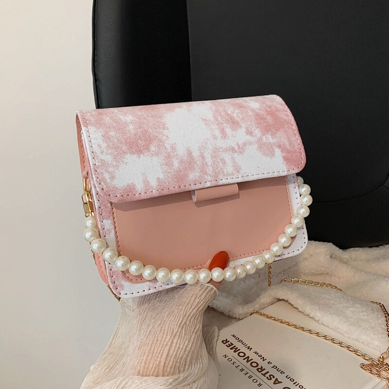 

Faux Pearl Decor Tie Dye Satchel Bag, Pink