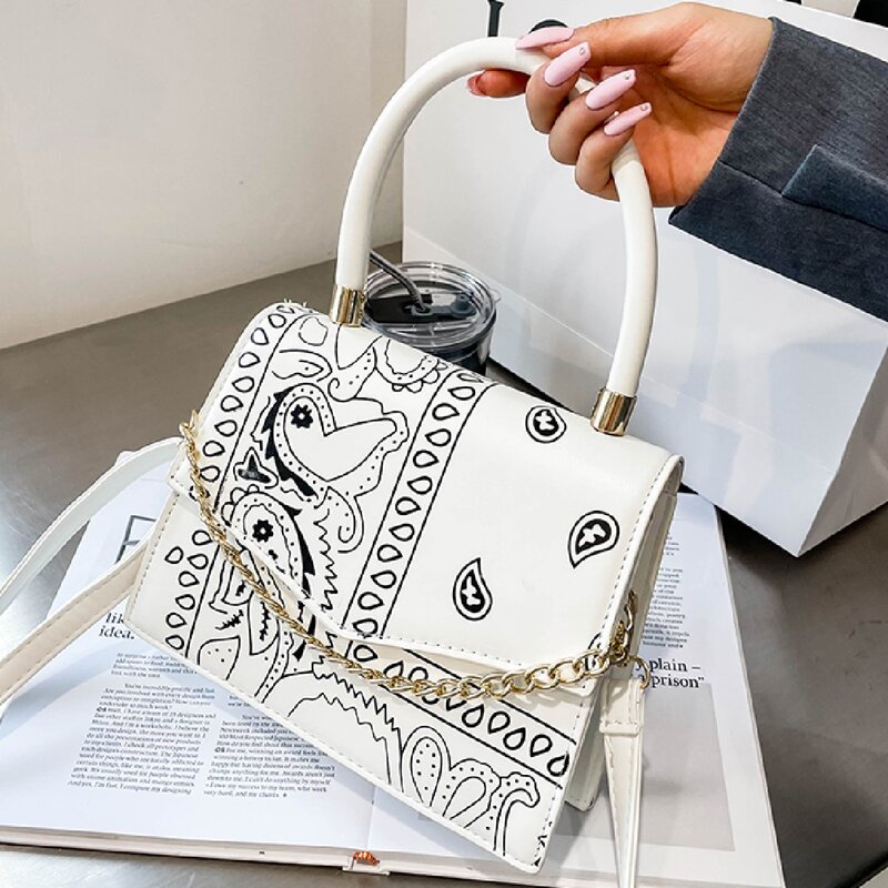 

Paisley Graphic Flap Satchel Bag, White