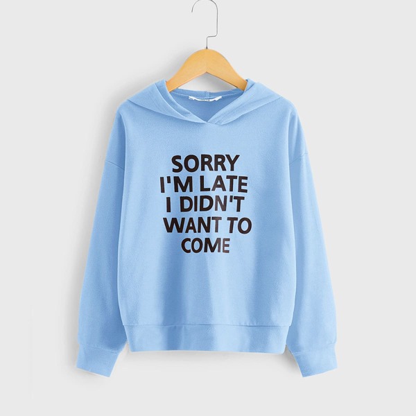 

Girls Slogan Graphic Hoodie, Baby blue