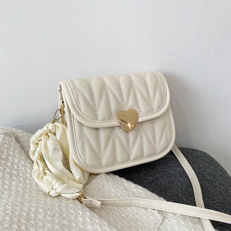 

Heart Buckle Crossbody Bag, Beige