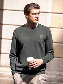 Áo nỉ Nam Lá thư Thực vật Giải trí - Màu xám đen - Xem 4