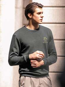 Áo nỉ Nam Lá thư Thực vật Giải trí - Màu xám đen - Xem 5