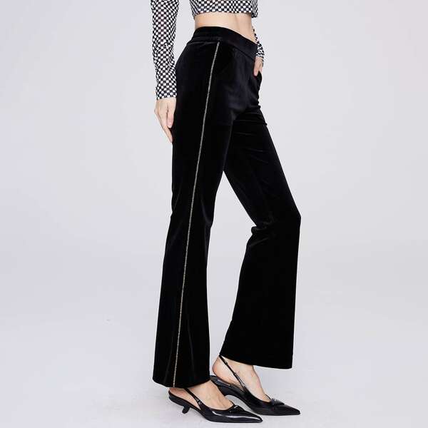 

Slant Pocket Flare Leg Sweatpants, Black