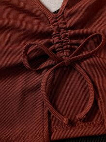 SHEIN Unity Áo hai dây Dây kéo Xù nhỏ Buộc lại màu trơn Gợi cảm - Nhiều màu - Xem 6