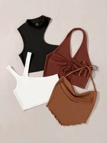 SHEIN Unity Áo hai dây Dây kéo Xù nhỏ Buộc lại màu trơn Gợi cảm - Nhiều màu - Xem 7