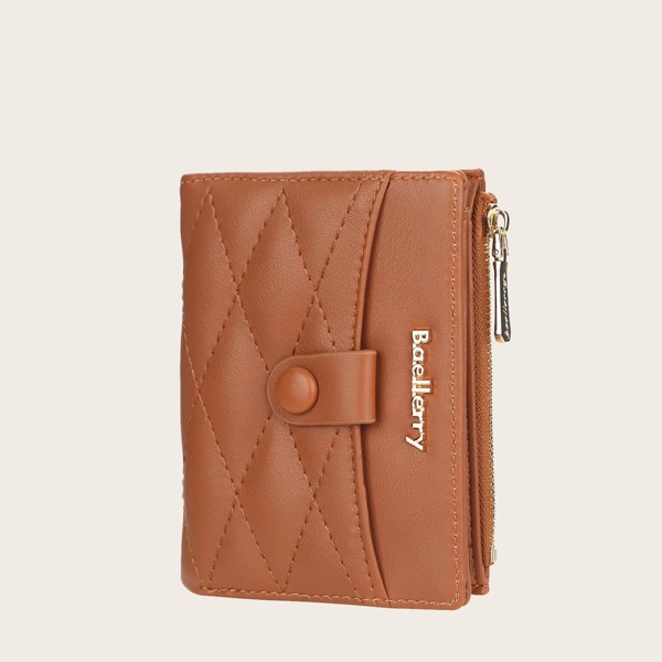 

Metal Letter Decor Quilted Small Purse, Brown