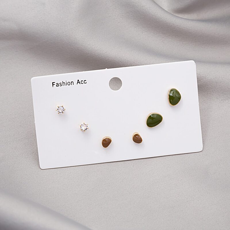 

3pairs Rhinestone Decor Stud Earrings, Multicolor