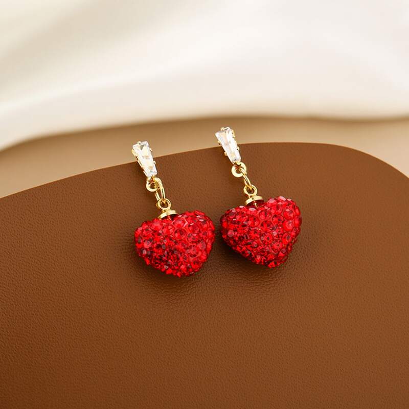 

Heart Drop Earrings, Red