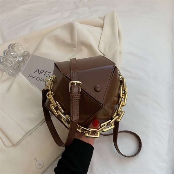 

Chain Decor Flap Novelty Bag, Coffee brown