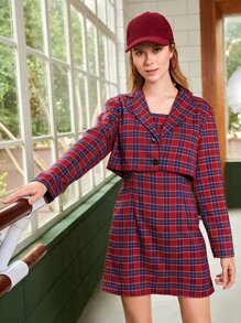 SHEIN Tartan Cami Dress & Lapel Neck Jacket - Multicolor - View 2