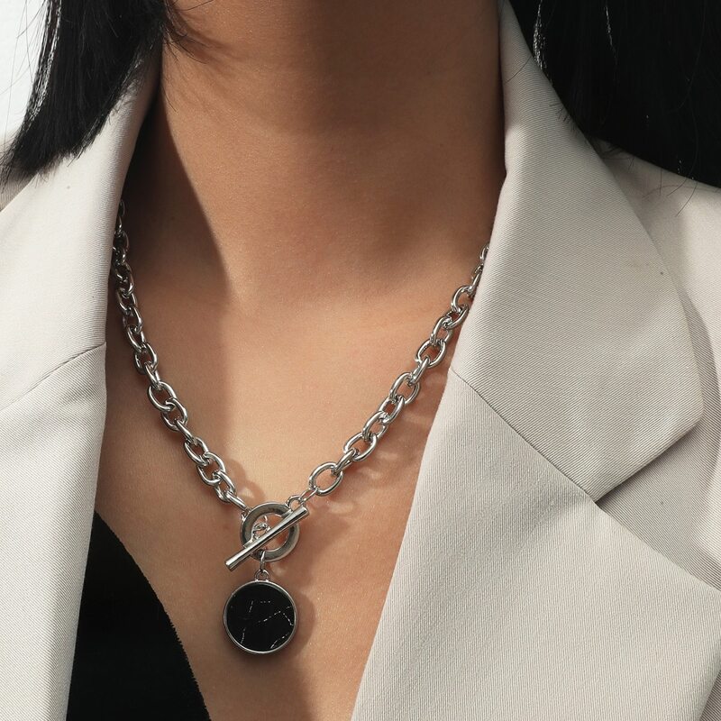 

Marble Graphic Decor Chain Necklace, Silver