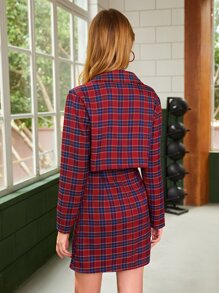 SHEIN Tartan Cami Dress & Lapel Neck Jacket - Multicolor - View 3