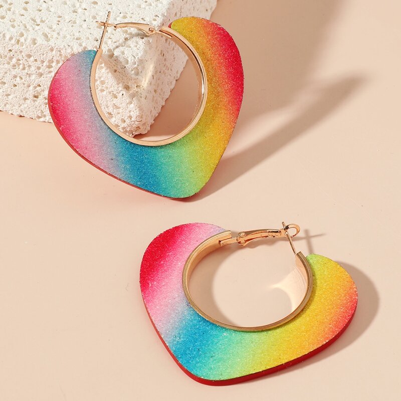 

Heart Design Hoop Earrings, Multicolor