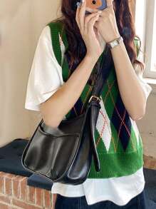 Lightweight,Business Casual Minimalist Buckle Decor Shoulder Bag For Teen Girls Women College Students,Rookies & White-collar Workers Perfect for Office,College,Work ,Business,Commute,Outdoors, Travel, Outings - Black - View 1