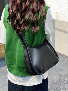 Lightweight,Business Casual Minimalist Buckle Decor Shoulder Bag For Teen Girls Women College Students,Rookies & White-collar Workers Perfect for Office,College,Work ,Business,Commute,Outdoors, Travel, Outings - Black - View 4