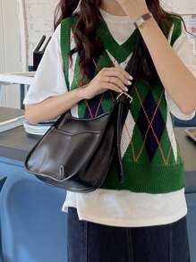 Lightweight,Business Casual Minimalist Buckle Decor Shoulder Bag For Teen Girls Women College Students,Rookies & White-collar Workers Perfect for Office,College,Work ,Business,Commute,Outdoors, Travel, Outings - Black - View 3