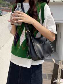 Lightweight,Business Casual Minimalist Buckle Decor Shoulder Bag For Teen Girls Women College Students,Rookies & White-collar Workers Perfect for Office,College,Work ,Business,Commute,Outdoors, Travel, Outings - Black - View 2