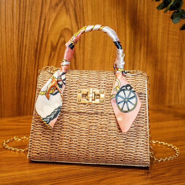 

Scarf Decor Flap Satchel Bag, Apricot