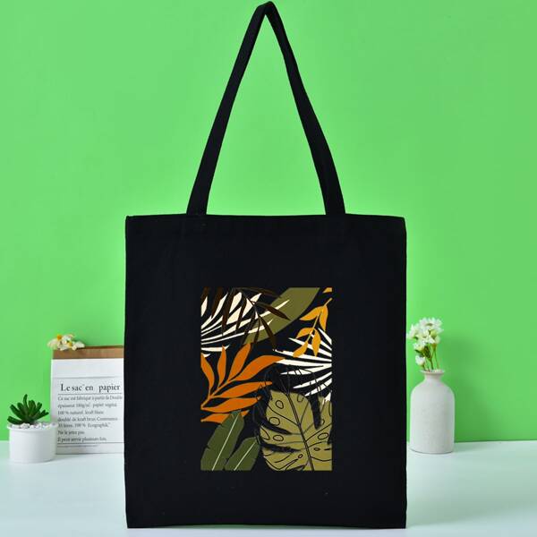 

Tropical Graphic Canvas Shopper Bag, Black
