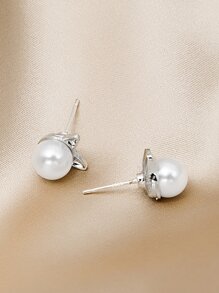 人造珍珠耳釘 - 銀色 - 查看 2
