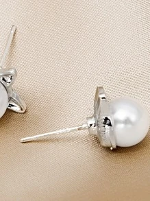 人造珍珠耳釘 - 銀色 - 查看 4