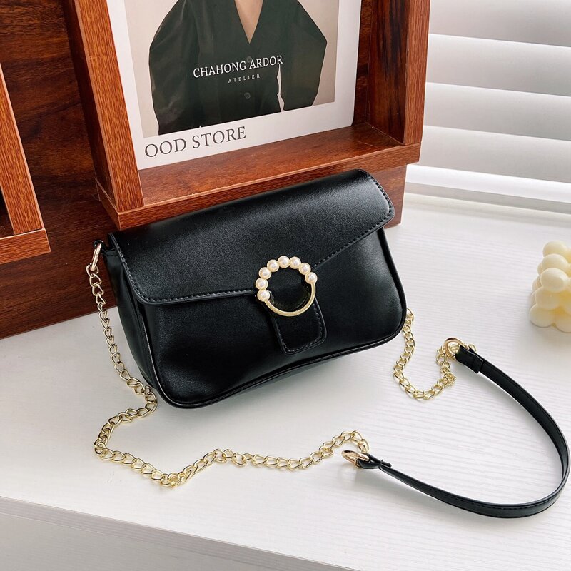 

Faux Pearl Decor Crossbody Bag, Black