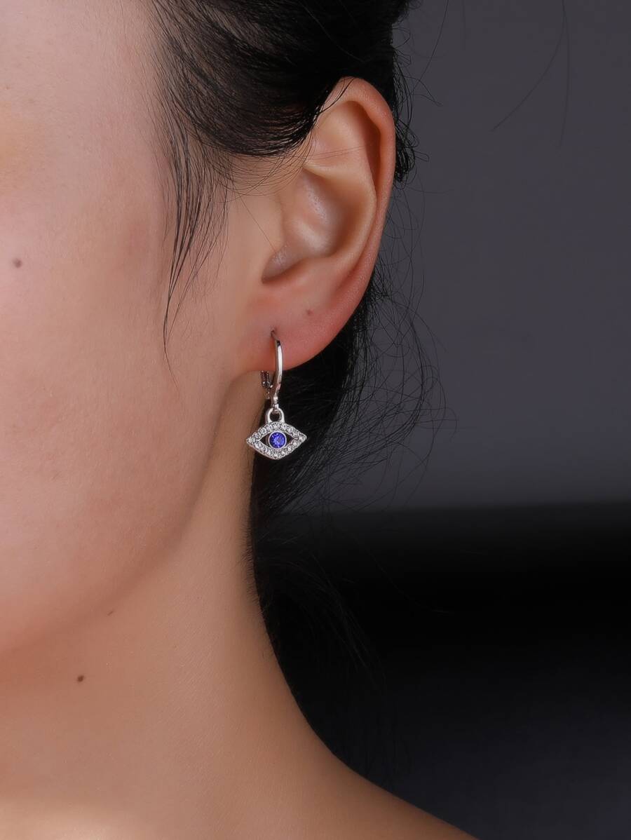 Rhinestone Eye Charm Earrings - Silver - View 1