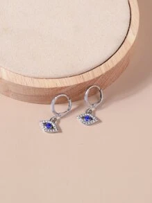 Rhinestone Eye Charm Earrings - Silver - View 2
