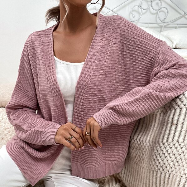 

Drop Shoulder Open Front Cardigan, Dusty pink