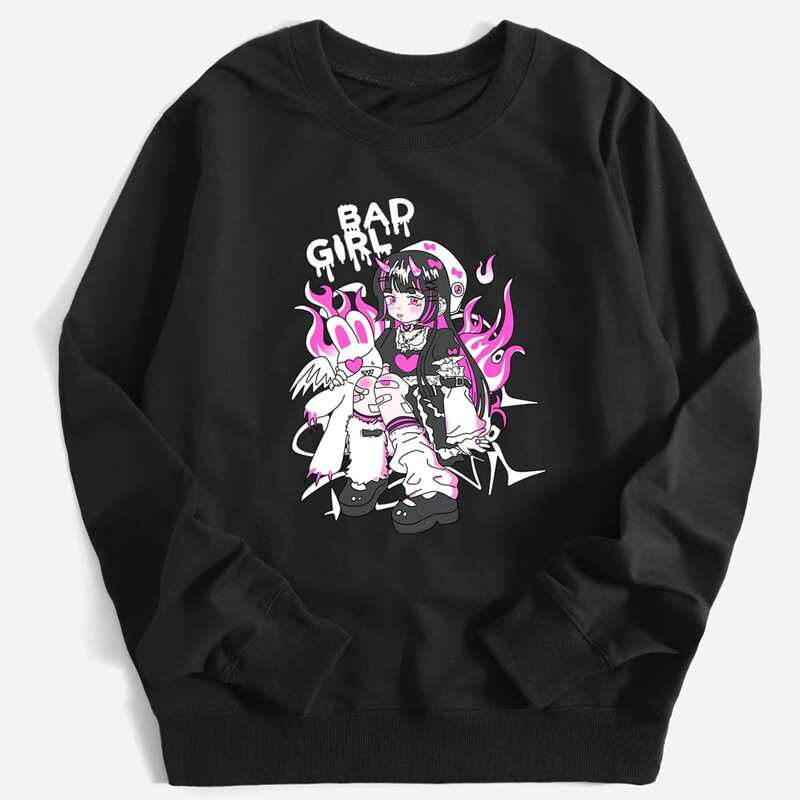 

Cartoon Letter Graphic Sweatshirt, Black
