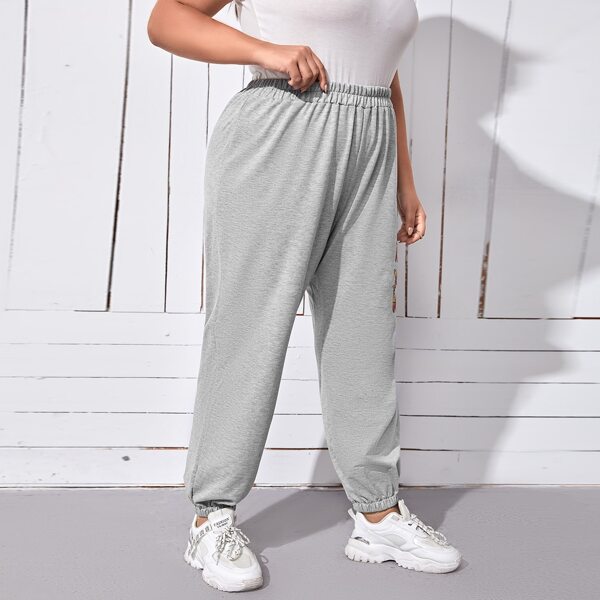 

Plus Butterfly Print Elastic Waist Sweatpants, Grey