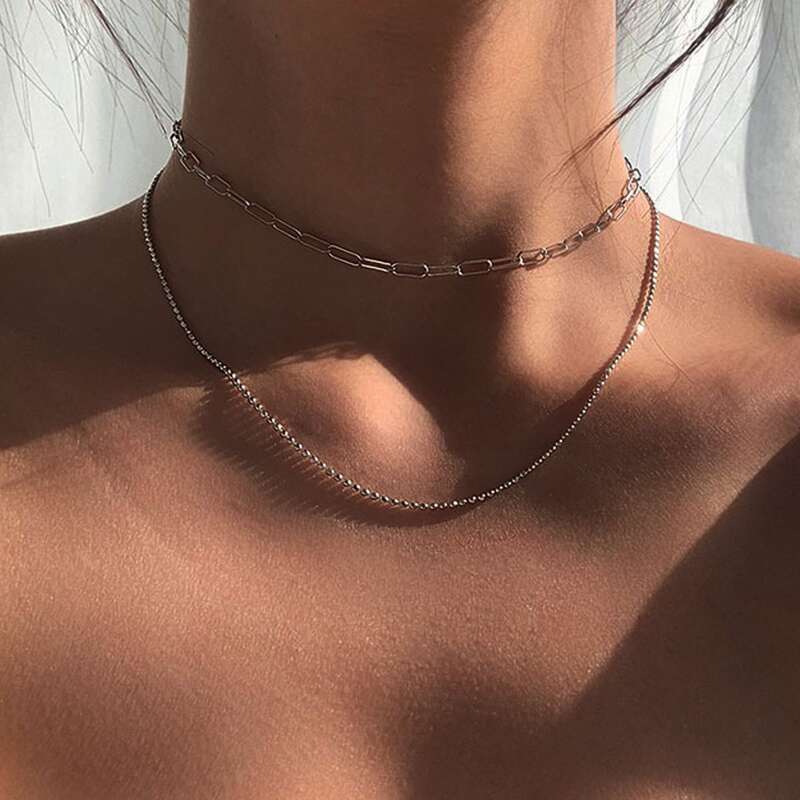 

Minimalist Layered Chain Necklace, Silver