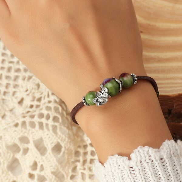 

Flower Charm Bracelet, Green