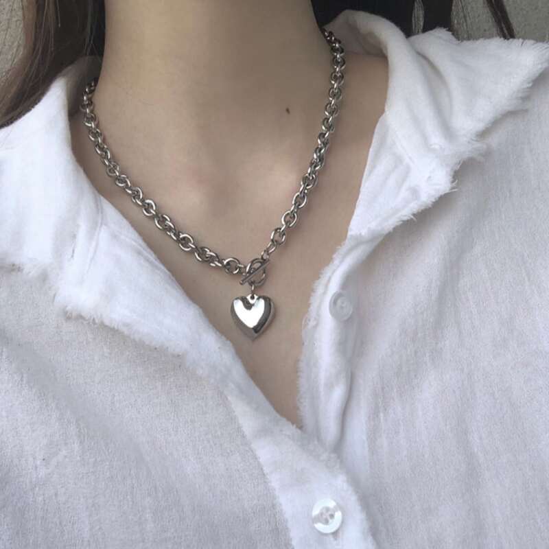 

Heart Pendant Chain Necklace, Silver