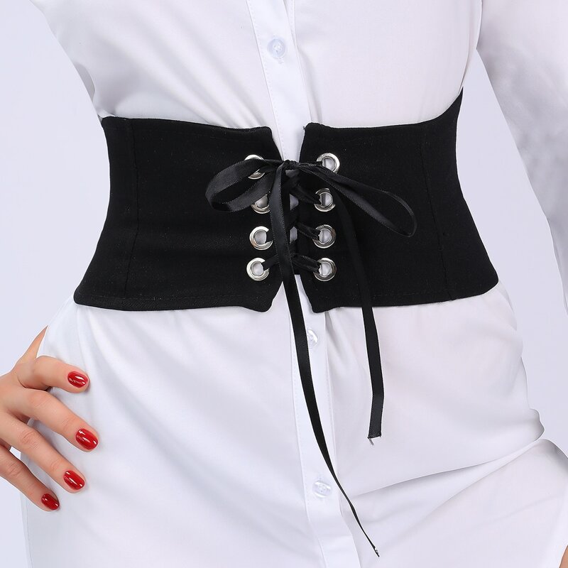 

Lace-up Front Corset Belt, Black