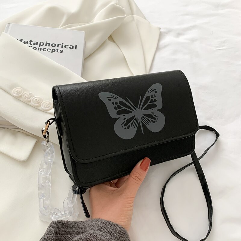 

Butterfly Graphic Flap Crossbody Bag, Black