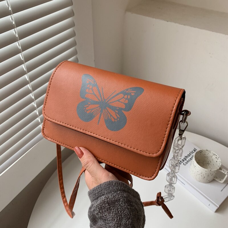 

Butterfly Graphic Flap Crossbody Bag, Brown