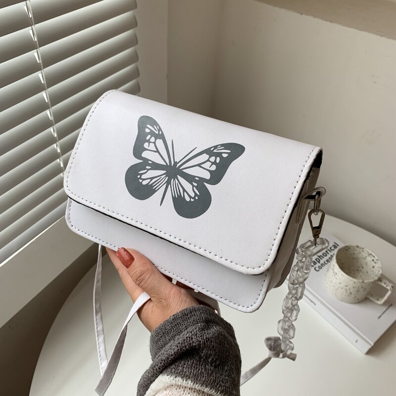 

Butterfly Graphic Flap Crossbody Bag, White