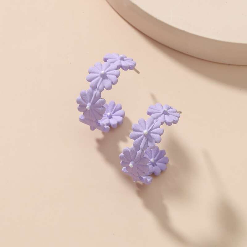 

Floral Decor Hoop Earrings, Purple