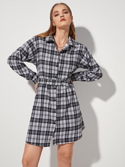 Plaid Button Front Dress