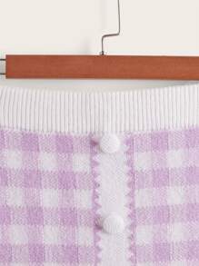 大碼格子圖案紐扣細節針織短裙 - 紫丁香色 - 查看 4