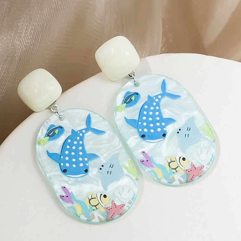 

Cartoon Graphic Drop Earrings, Baby blue