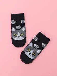 Cat Print Ankle Socks - Multicolor - View 2