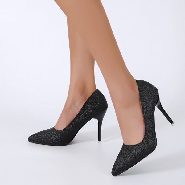 

Metallic Stiletto Court Pumps, Black